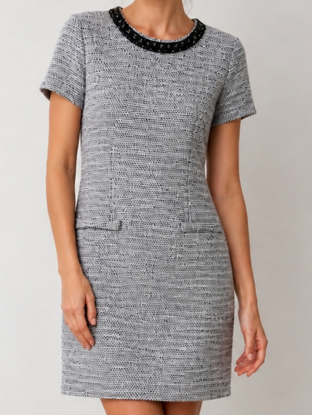 Karl Lagerfeld short sleeve blue and white tweed style shift dress size 2